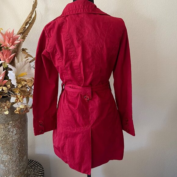 Ambition Y2K Chic Vibrant Red Cotton Blend Belted Red Minimalist Coat Small - Picture 4 of 13